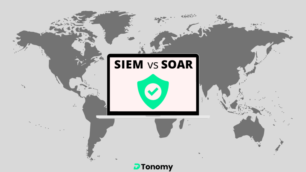 SIEM vs SOAR DTonomy graphic with cybersecurity logo