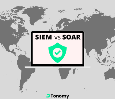 SIEM vs SOAR DTonomy graphic with cybersecurity logo